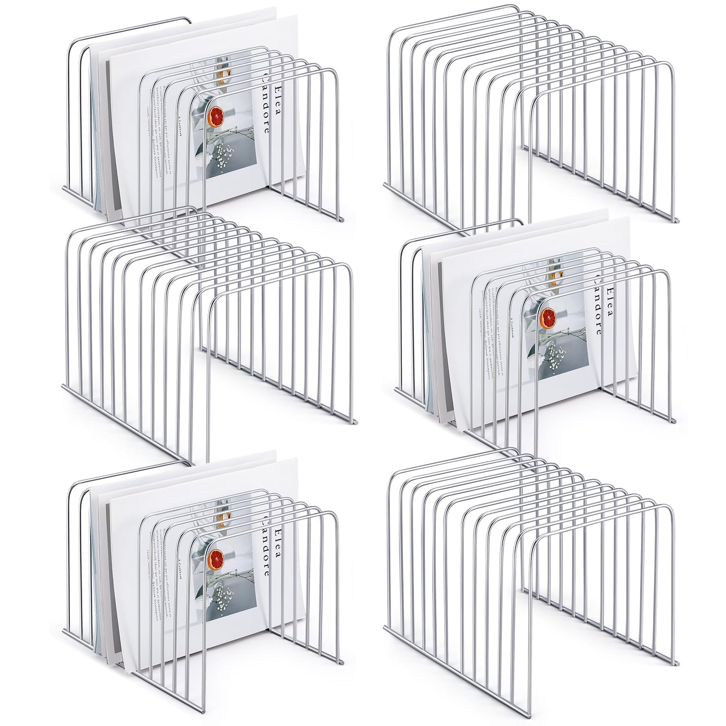 Chivertion 6 Pcs Desktop Organizer Wire Desk File Organizer Vertical Metal Stand up File Stand for Office Home, 11 Sections (Silver)