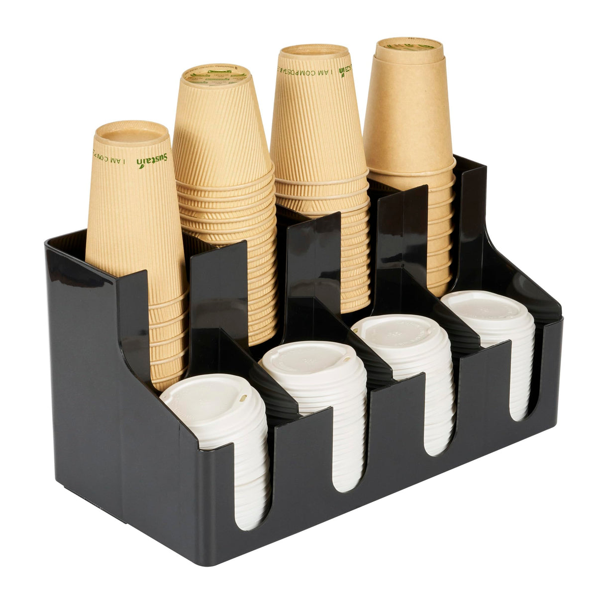 Restaurantware Restpresso Coffee Bar Organizer, 1 Count Durable 8 Compartments, Compact Size, Black Plastic Tabletop Coffee Supplies Organizer For Homes, Office Spaces, Breakrooms, and Lounges