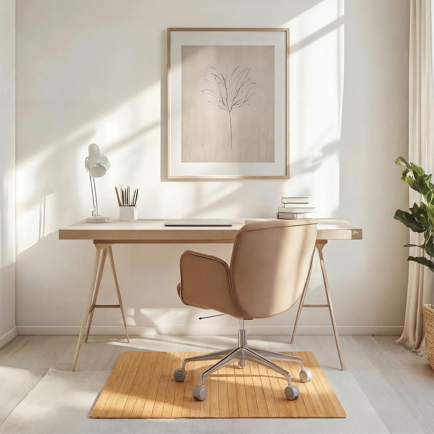 Leinuosen 36" x 48" Office Bamboo Chairmat for Carpet Floor Mat Highly Premium Quality Anti-Slip Office & Home Floor Protector Low Pile Carpet Chair Mat, 5mm Thick(Without Lip,Wood)