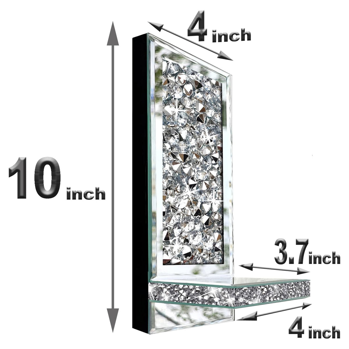 ZOLAPI Set of 2 Crystal Crush Diamond Candle Sconces, Gorgeous Silver Mirrored Wall Sconce, Candle Holder Glass Wall Decorations for Home Décor, Living Room, Dining Room. 1A
