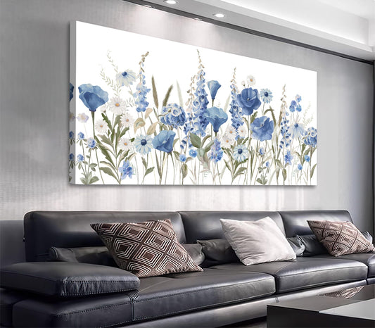 arteWOODS Elegant Flowers Wall Art - Blue White Botanical Pictures for Wall Decor Floral Blossom Canvas Painting Print Artwork for Living Room Bedroom Home Office Wall Decoration 20" x 40"