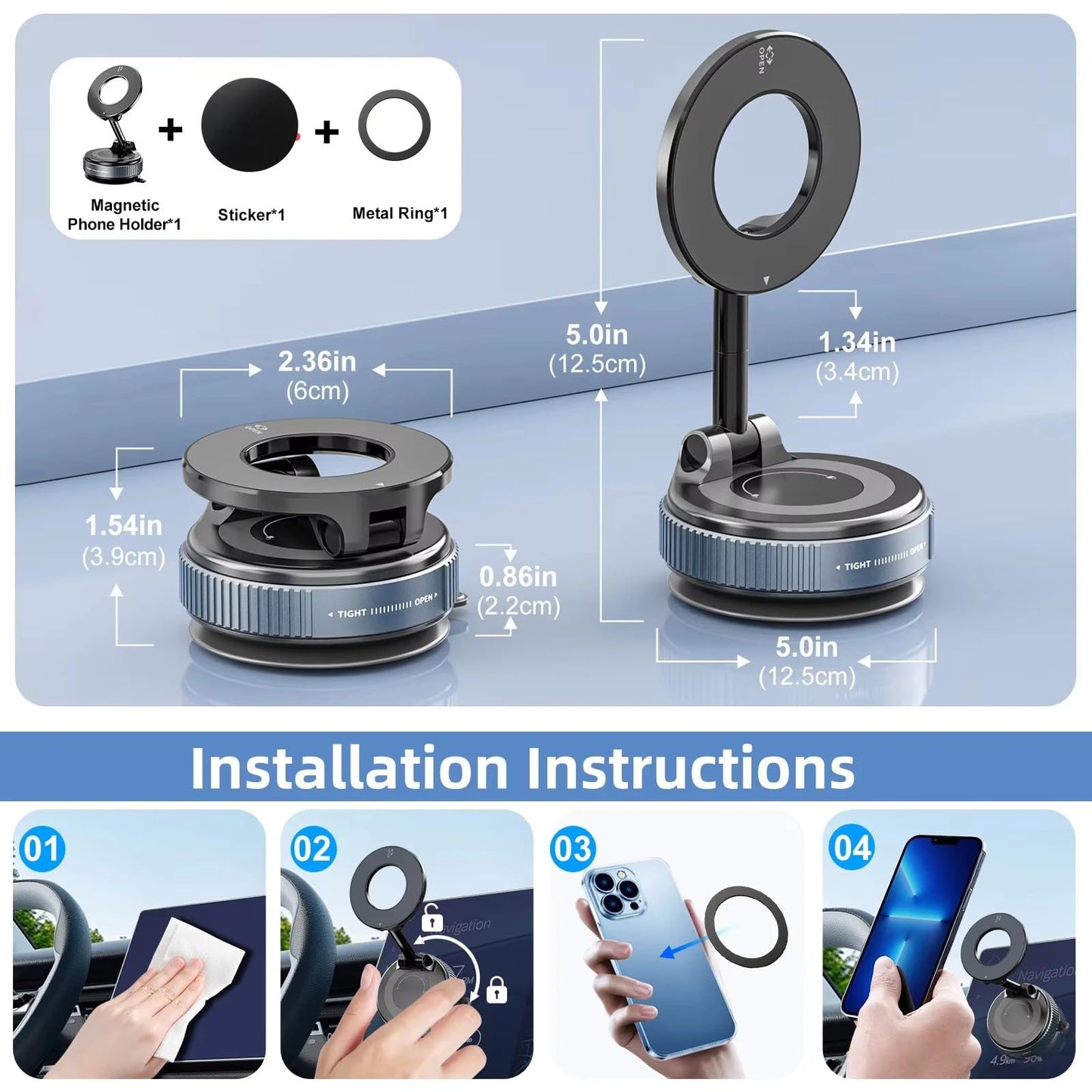 Upgrade Vacuum Magnetic Phone Holder for Your car,106 LBS Extra Strong Suction Cup N52 3800 Gauss Magnet Phone Mount for Cell Phone Holders for Your Car - Gym - Mirror for iPhone