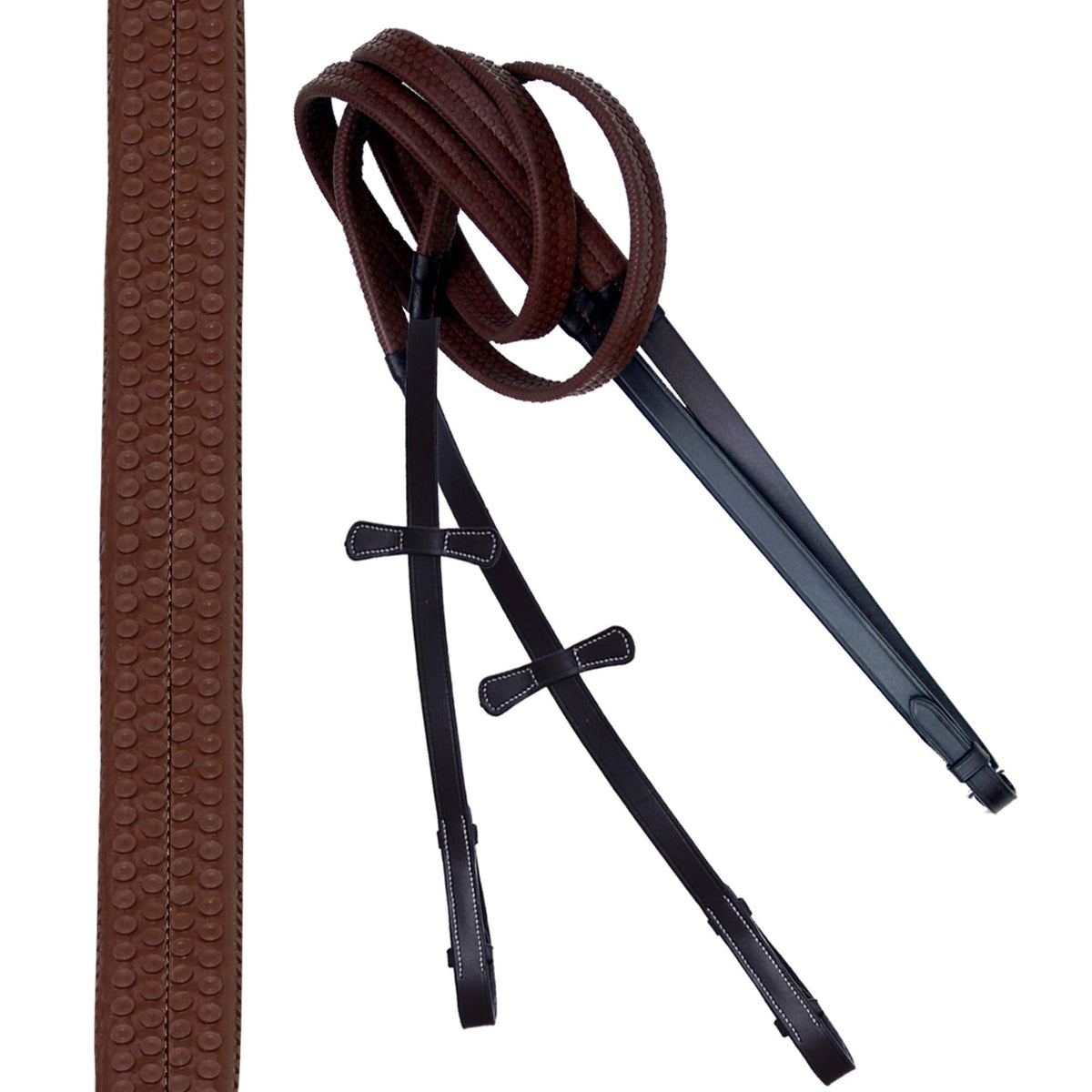 ExionPro Exion Anti-Pressure Anatomic English Jumping Leather Horse Padded Bridle with Reins- Havana Brown, Full Size