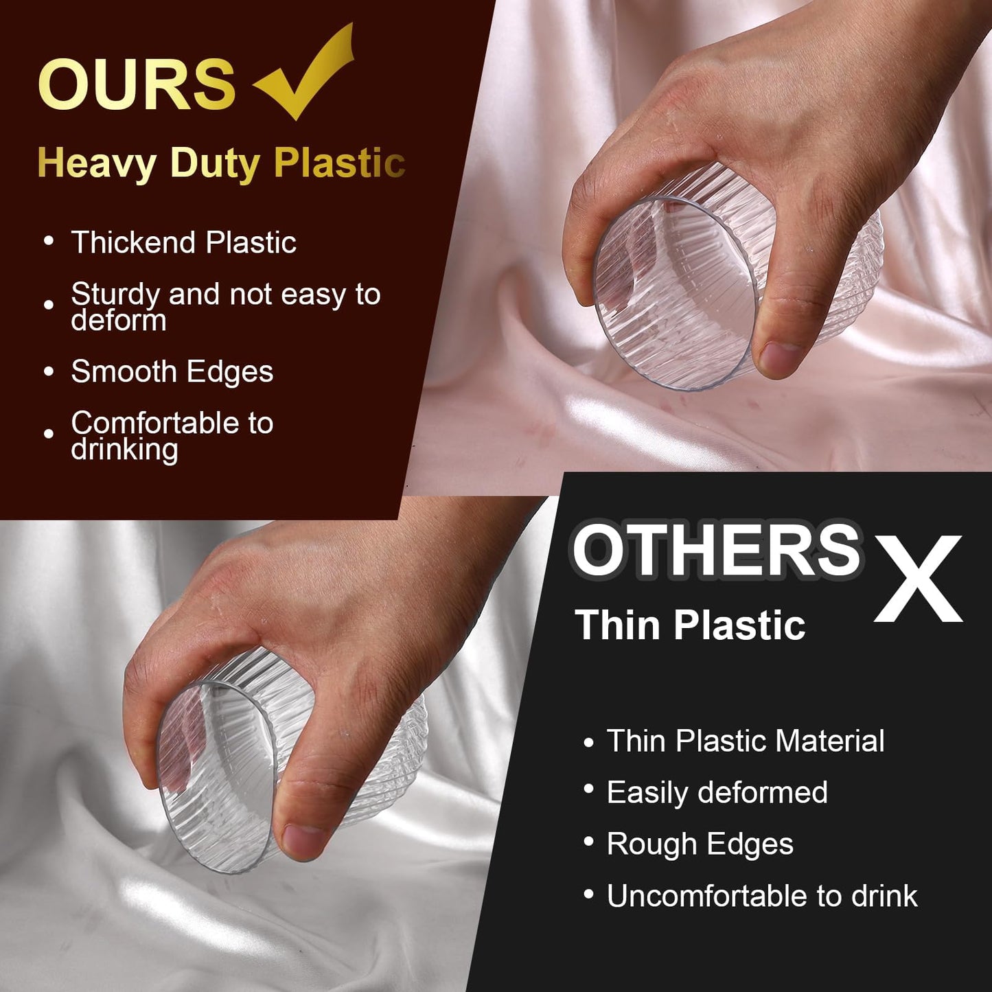 Lueumxc 40 Pack Plastic Ribbed Wine Glasses, 14Oz Origami Disposable Wine Glasses Unbreakable Clear Plastic Cocktail Glasses Recyclable Shatterproof Reusable Wine Cups (14oz 40pack)