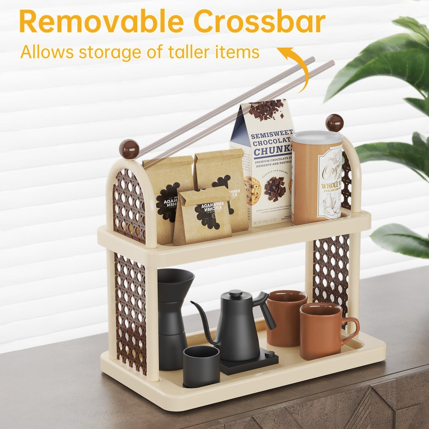 NiHome Matcha Station Organizer Shelf, Multi-Tier Matcha & Coffee Stand, Plastic Countertop Mug Cup Bottle Display Tray Holder for Tea and Coffee Bar Accessories