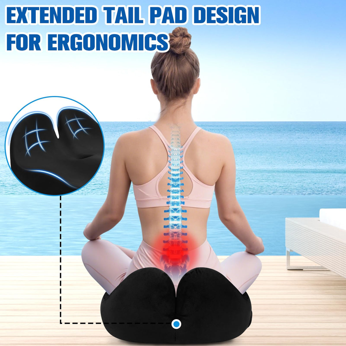 DailyCuddles Seat Cushion, Chair Cushions for Office Chairs/Desk Seats/Wheelchair - Hip&Sciatica&Tailbone Pain Relief Memory Foam Office Chair Cushion for Long Sitting Office Workers, Black