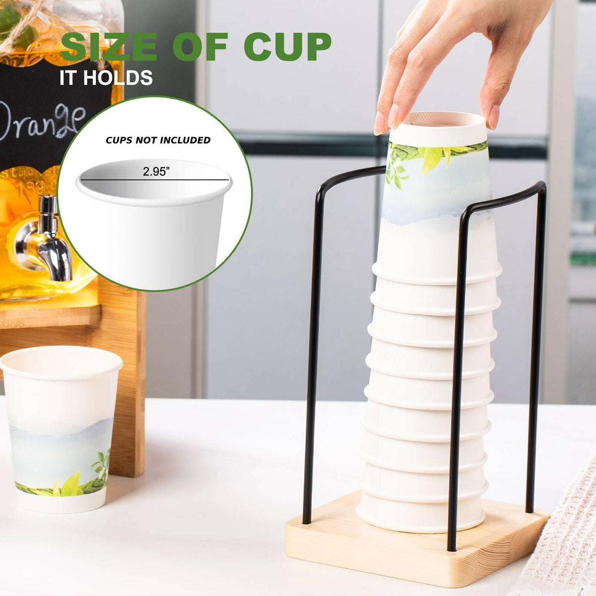 Glass Drink Dispenser with Stand, 1 Gallon Beverage Dispenser for Parties with Cup Holder, Includes Ice & Fruit Infuser, 18/8 Stainless Steel Spigot