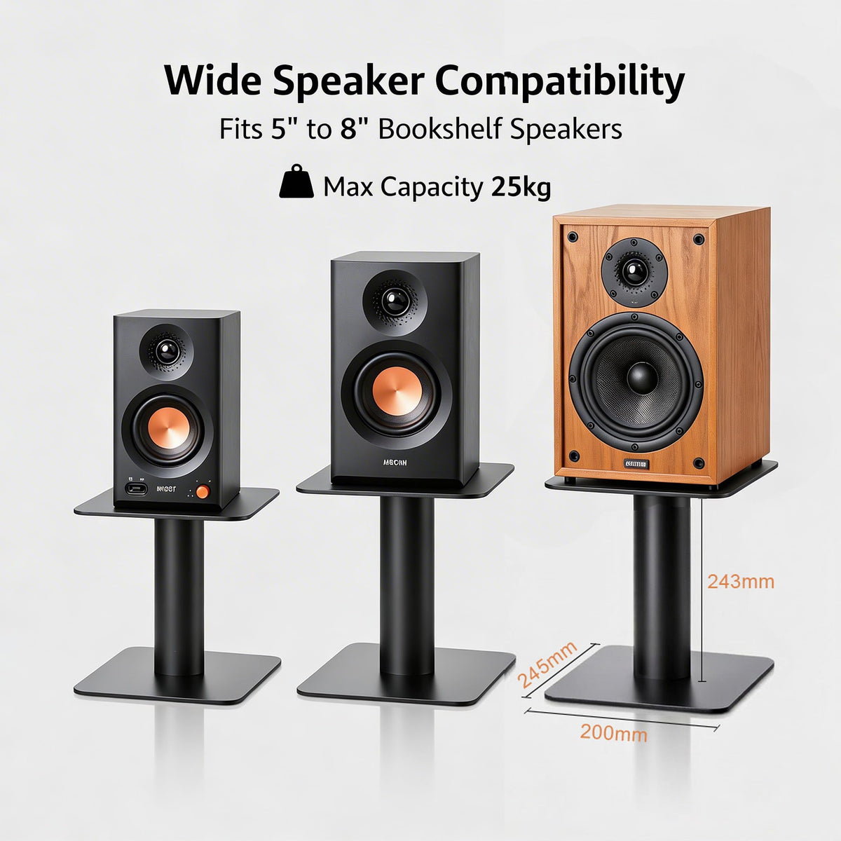 5-8 Inch Desktop Speaker Stands with Cable Management, 55lbs Heavy Duty Steel Desk Speaker Stand for Bookshelf Speakers & Studio Monitors, Stable Desktop Speaker Stand Pair, Cleaner Desk Audio Setup