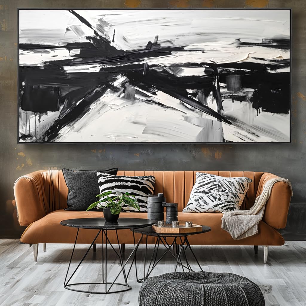 Wall Art Abstract Canvas Painting Black and White Modern Artwork for Living Room Bedroom Dining Room Home Office Decor 20"x40" with Framed