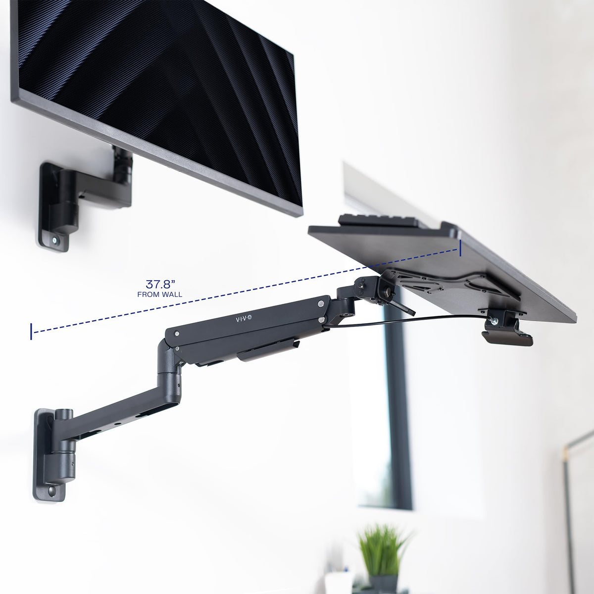 VIVO Sit-Stand 24 Inch Pneumatic Spring Keyboard and Mouse Tray Wall Mount, Counterbalance Height Adjustable Typing Platform, Ergonomic Tilt, Black, MOUNT-KB35C