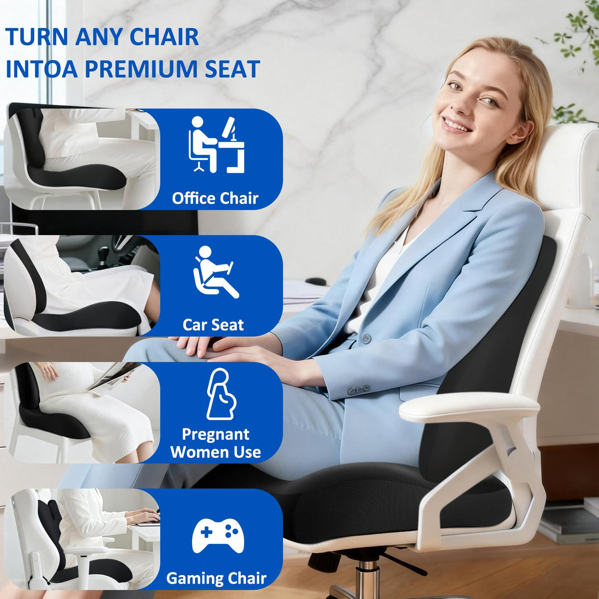 JIPORIER Lumbar Support Pillow for Office Chair,Seat Cushion with Back Support,Office Chair Cushion for Tailbone Pain,Sciatica and Hemorrhoid Relief (Black)