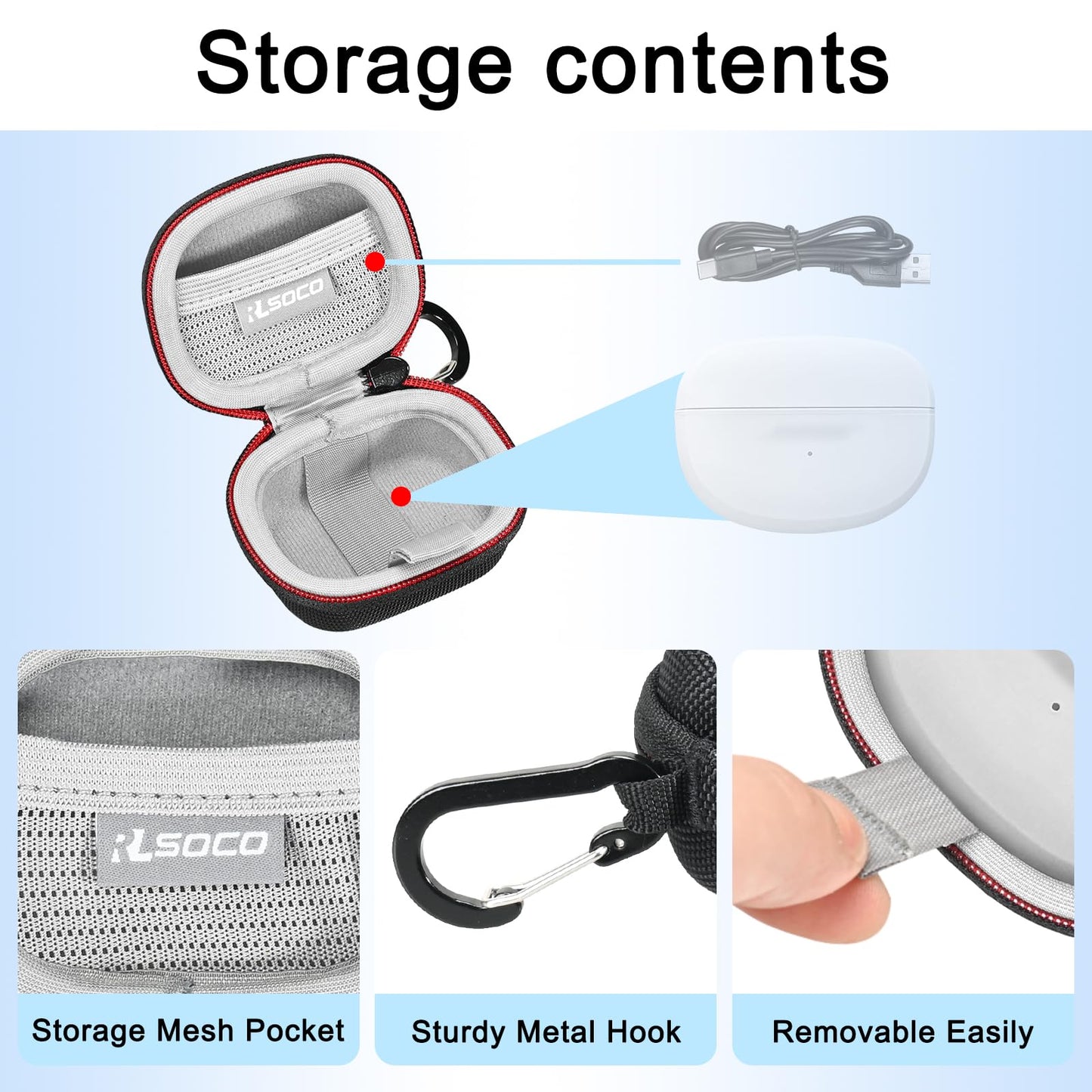 RLSOCO Carrying Case for Bose Ultra Open Earbuds | Travel Organzier Case Cover Shockproof, Dustproof, Water-Resistant Storage Pouch with Sturdy Metal Hook (Case Only)