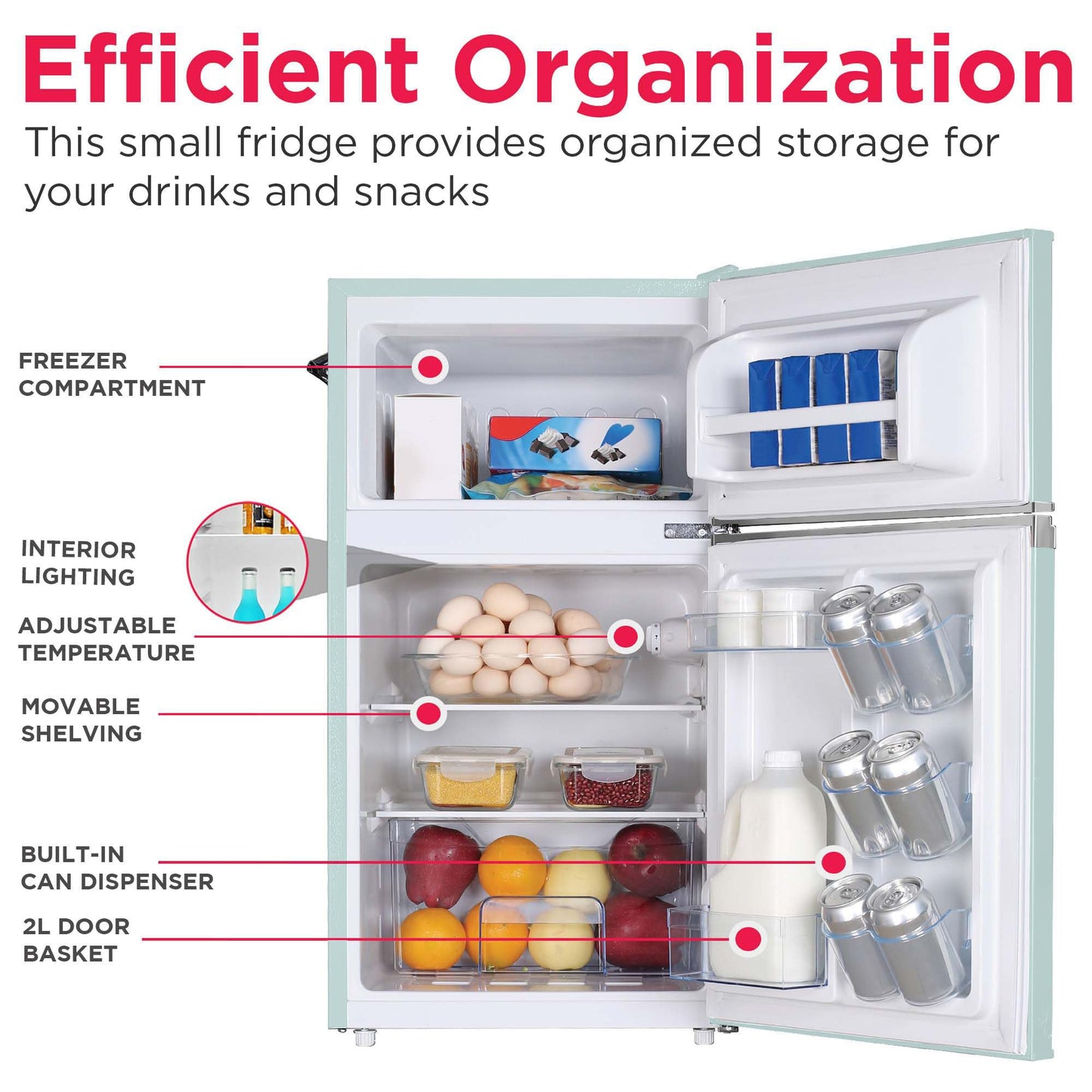 Frigidaire EFR840 Retro Mini Fridge with Freezer & Side Bottle Opener - Small 2 Door Refrigerator for Office Bar or College Dorm Room - 3.2 Cu Ft, Mint