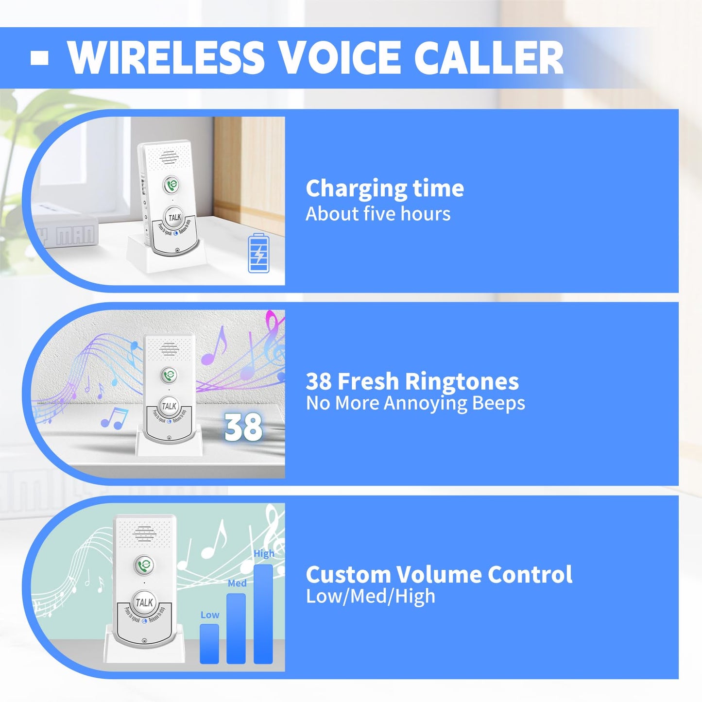 Doorbell Intercoms System for Home, 2 Way Room to Room Door Intercom Wireless with Long-Lasting Rechargeable System, Communication Devices for House Office Classroom with FCC/CE Certified