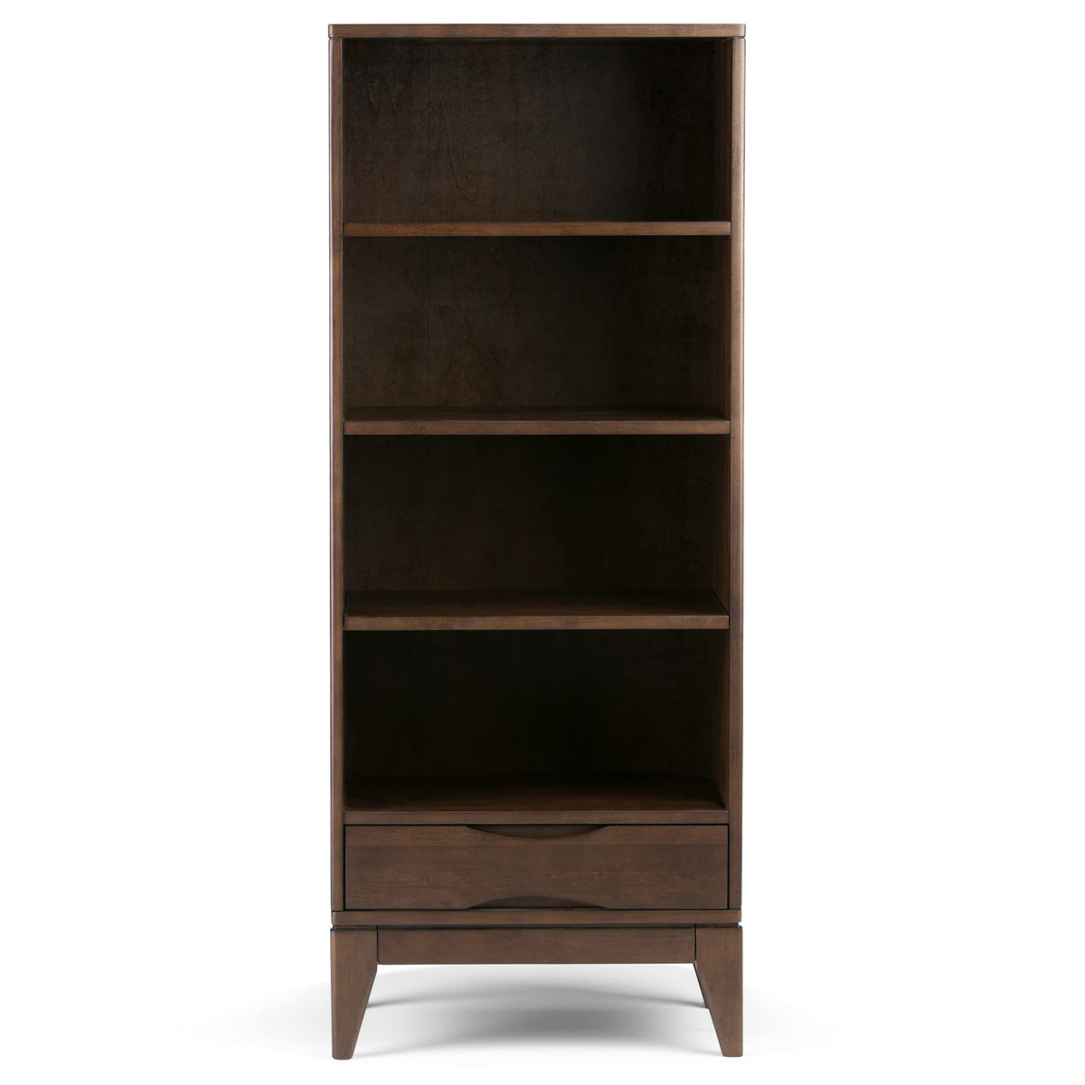 SIMPLIHOME Harper Desk and Bookcase Bundle - 48 inch Wide Solid Wood Mid Century Modern Desk with Drawers and 24 inch Wide 4-Shelf Bookcase in Walnut Brown, Home Office Furniture (Set of 2)