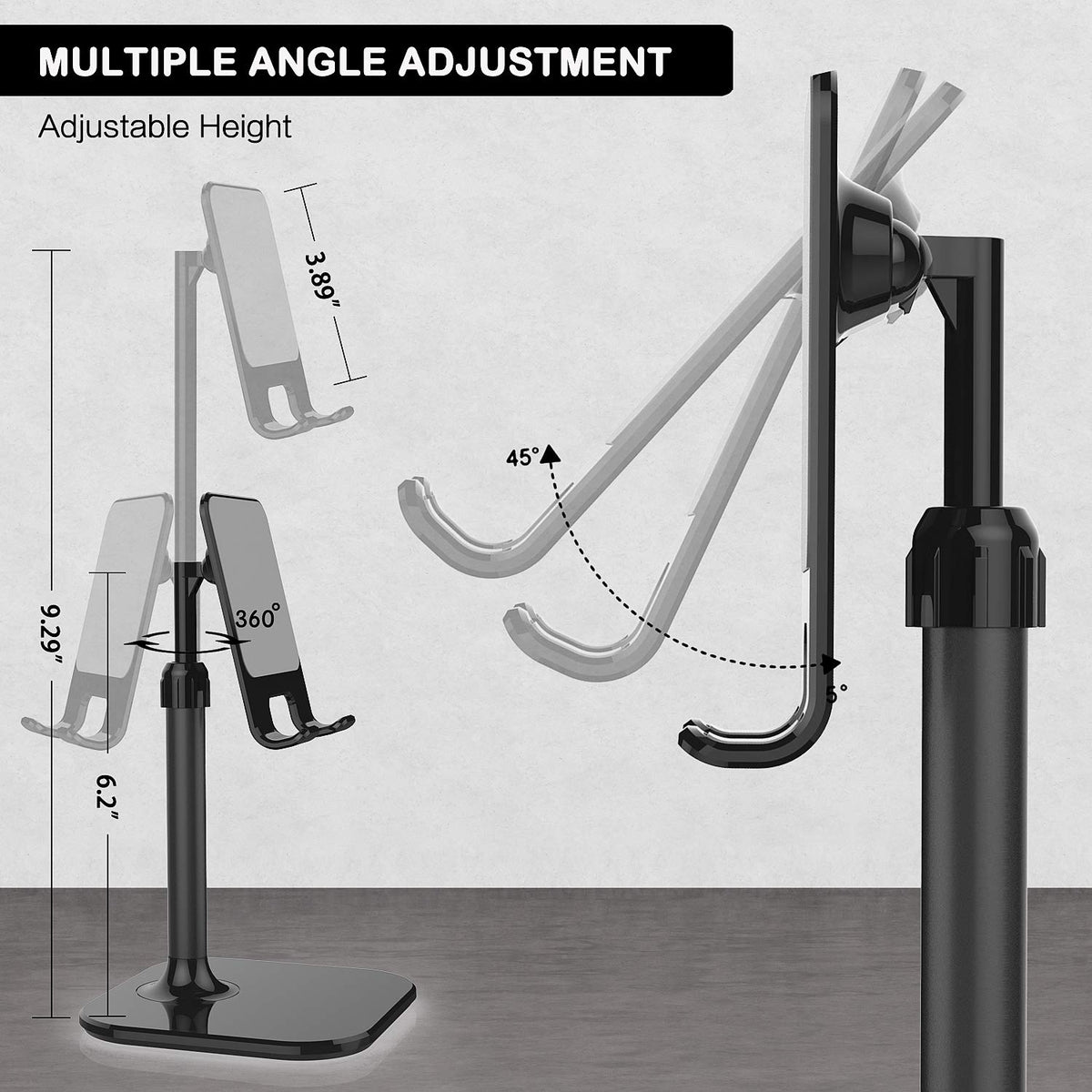 Doboli Cell Phone Stand, Phone Stand for Desk, Phone Holder Stand Compatible with iPhone and All Mobile Phones Tablet, Gifts for Adults Women Men Mom Wife, Black
