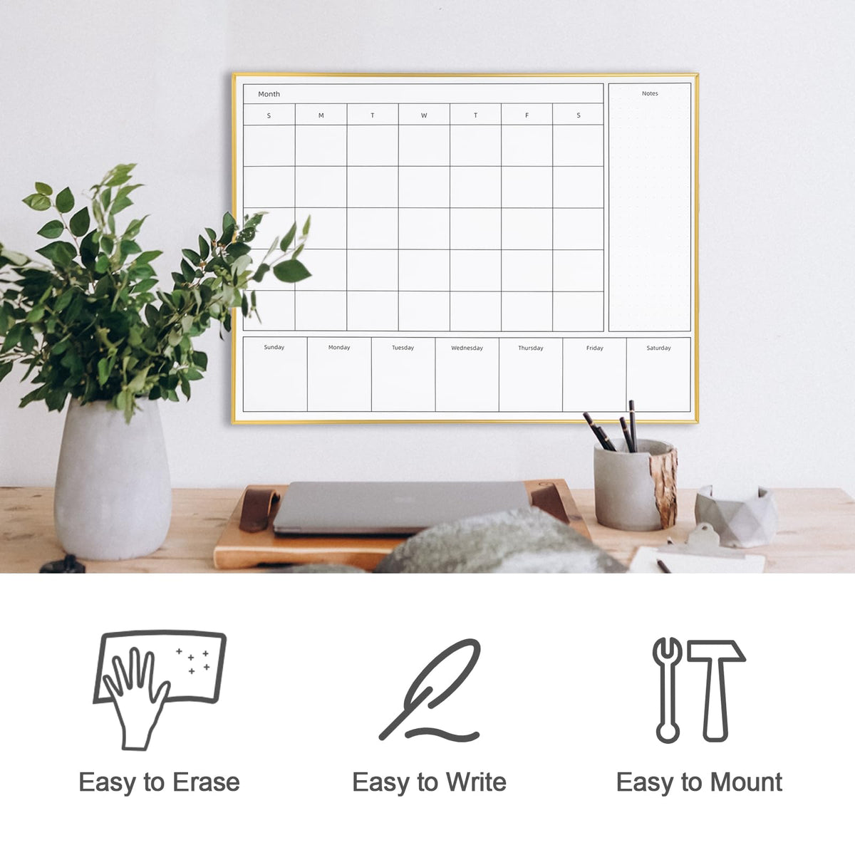 Aitakatta 3-in-1 Dry Erase Calendar for Wall with Golden Aluminum Frame, 17x 13 inches Magnetic Monthly & Weekly Calendar Whiteboard, Dry Erase Board for Wall for Decor/Memo(YL+ZL-Gold,4333)