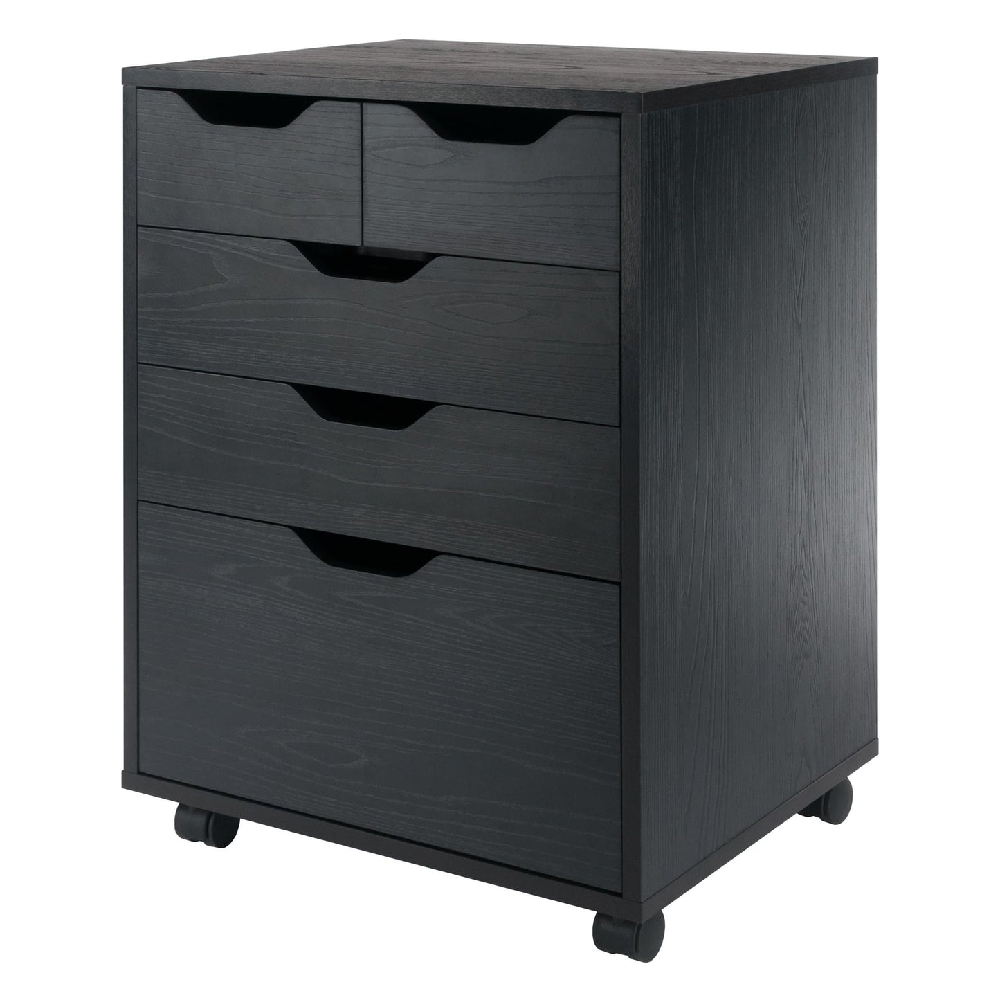 Winsome Halifax Mobile Storage Cabinet with 5 Drawers in Black, Stylish & Functional Home Storage Cabinet for Filing, Kitchen Organization, Moveable Furniture for Office, Dorms, Apartments