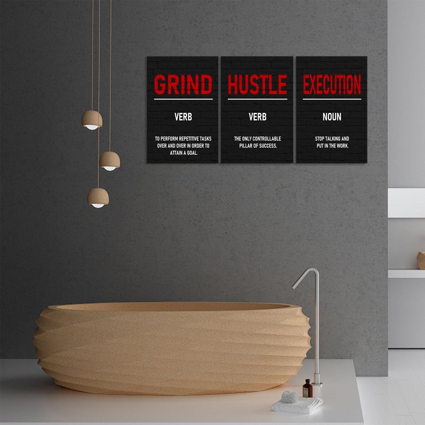 KAWAHONE Inspirational Canvas Art Wall Decor, Grind Hustle Execution Motivational Quotes Wall Art - Positive Affirmations for Bedroom Office Gym Living Room - Framed Ready to Hang