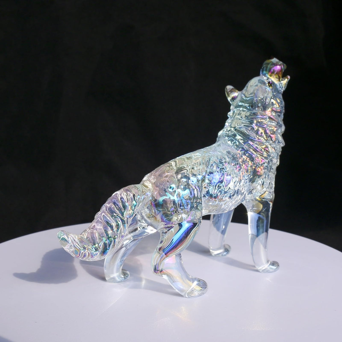 Crystal Glass Wolf Figurine Dazzle Clear Howling Wolf Statue Hand Blown Glass Animal Sculpture Collectible Paperweight