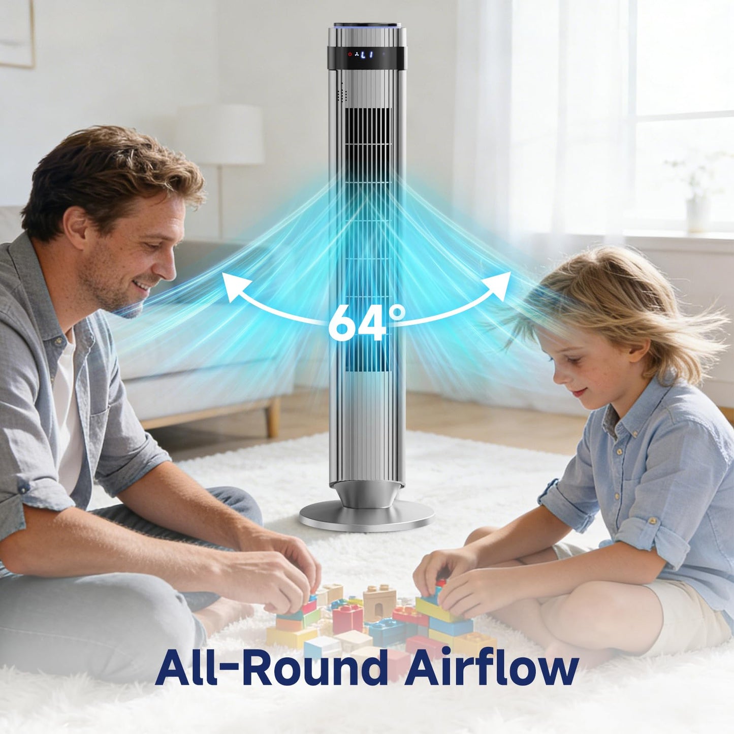 OLIXIS Tower Fan for Bedroom, Floor Standing Fan with Remote, 12H Timer, 5 Speeds, 4 Modes, LED Display, Portable Bladeless Oscillating Cooling Fan for Indoor, Home, Office