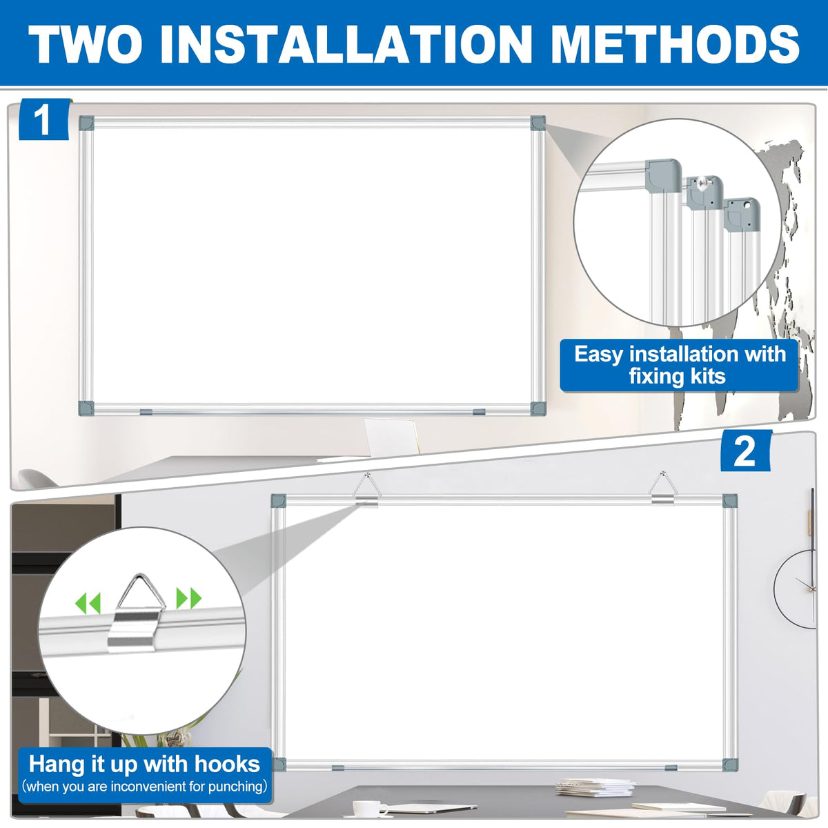 H-Qprobd 6'x4' Large Magnetic White Board Dry Erase Whiteboard with Aluminum Frame, 72"X48" Hanging White Boards for Wall with Long Pen Tray, Presentation Board for Office Classroom Home