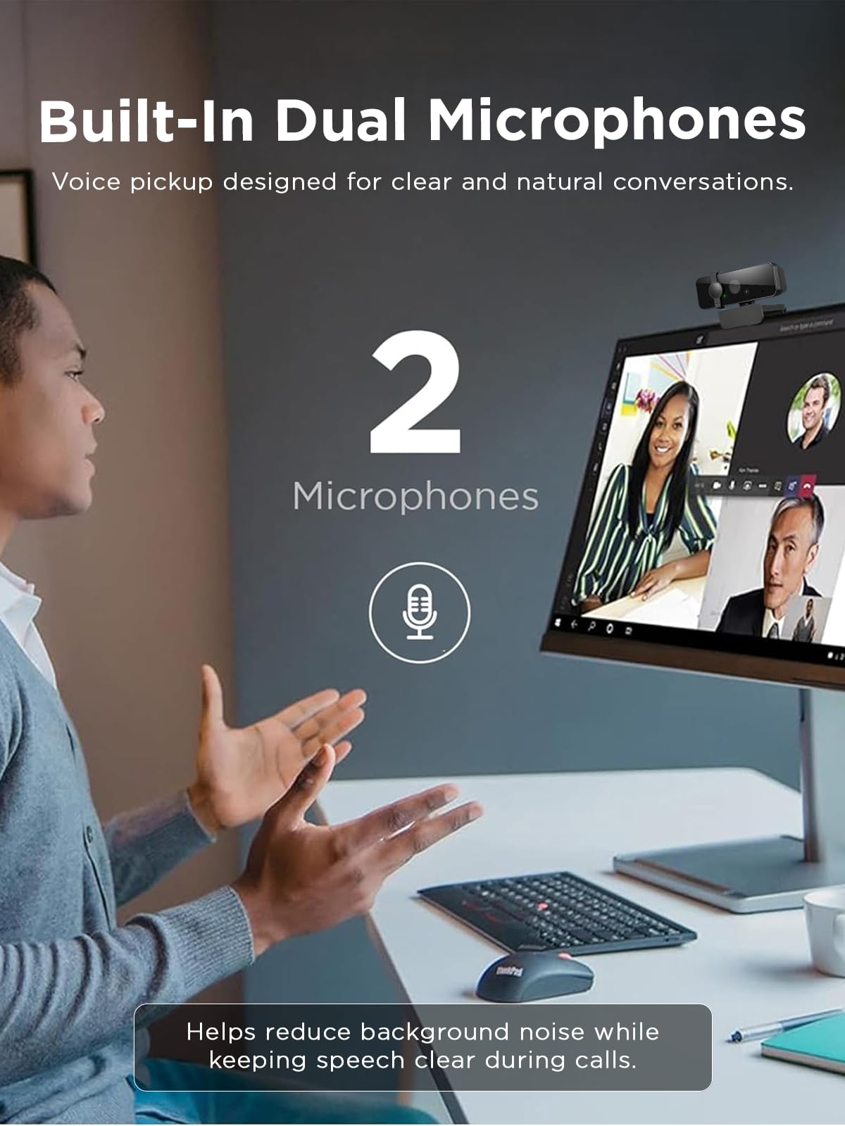 Lenovo Essential FHD Webcam Gen 2, Full HD, 1080p, Dual Microphones, 85 Degree FOV, 30 fps, USB-A Connection, Bulit-in Manual Privacy Shutter, Black