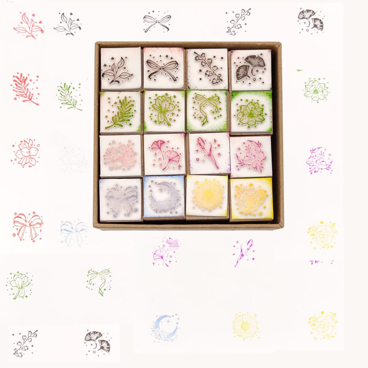 HRJZF of 24 Pcs Rubber Stamp and Craft Ink Set 16 Pcs Wooden Rubber Stamps 8 Pcs Ink Pad for Craft DIY Card and Scrapbooking