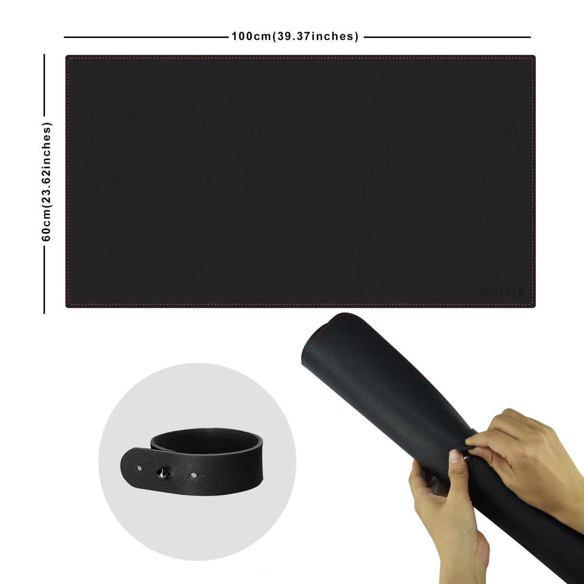 ZORESYN Large Desk Pad (39.4" x 23.6") - Waterproof PU Leather Desk Mat with Non-Slip Base, Office Desk Protector for Keyboard, Mouse, and Writing, Durable Stitched Edges (Black)