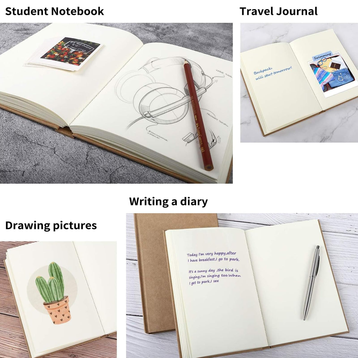 EOOUT 3pcs Blank Notebook, A5 Hardcover Sketchbook 120 Sheets 240 Pages Unlined Notebook, 100gsm Paper, 5.6 x 8.2in, Journal for Drawing, Art, Travelers Gifts, Students and Office Supplies