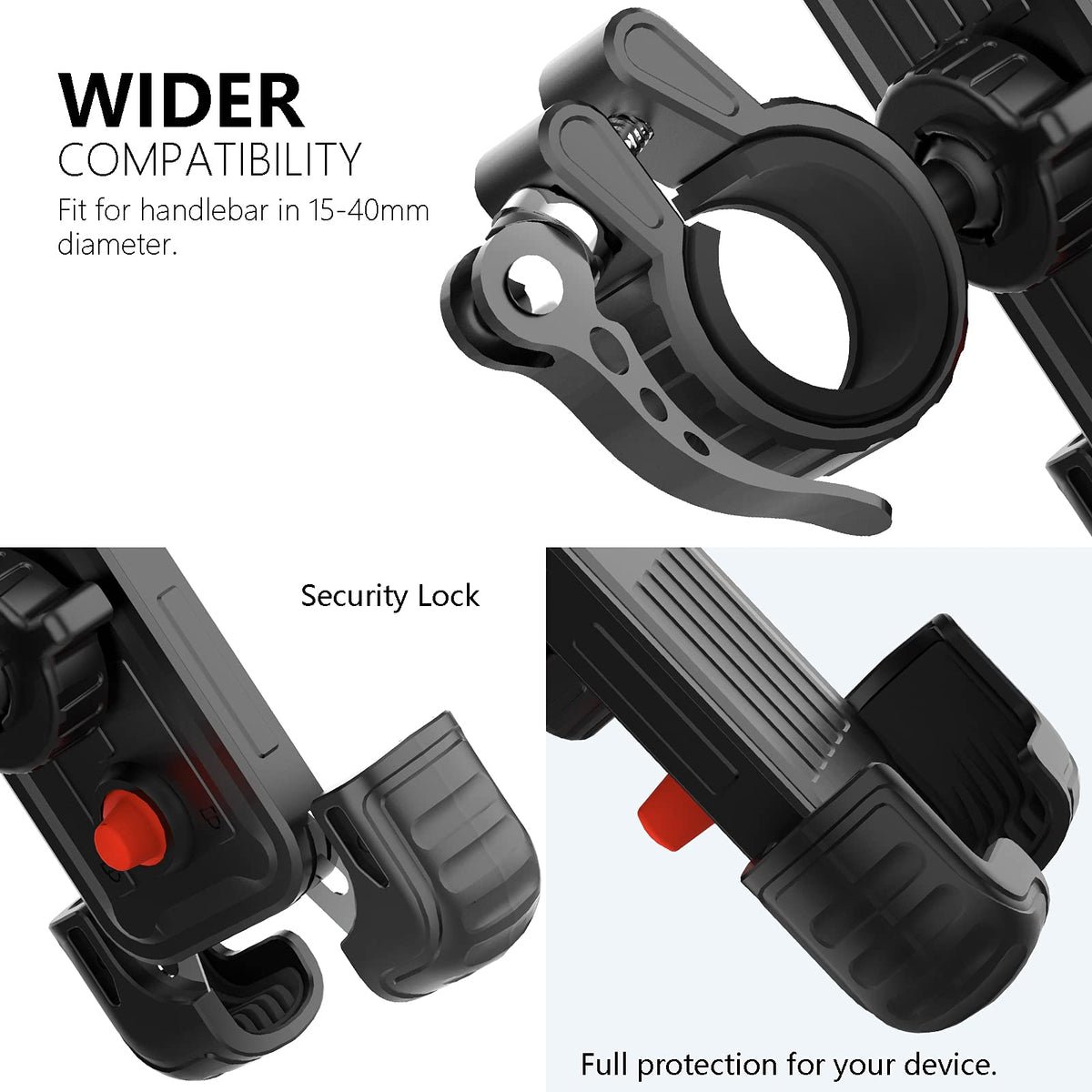 Marspeeder Bike Phone Holder Mount, [Super Stable Metal] Motorcycle Phone Mount with Security Lock, Bicycle Phone Holder Handlebar with Soft Cushion & Adjustable Clip Compatible with 4.7''-6.8'' Phone