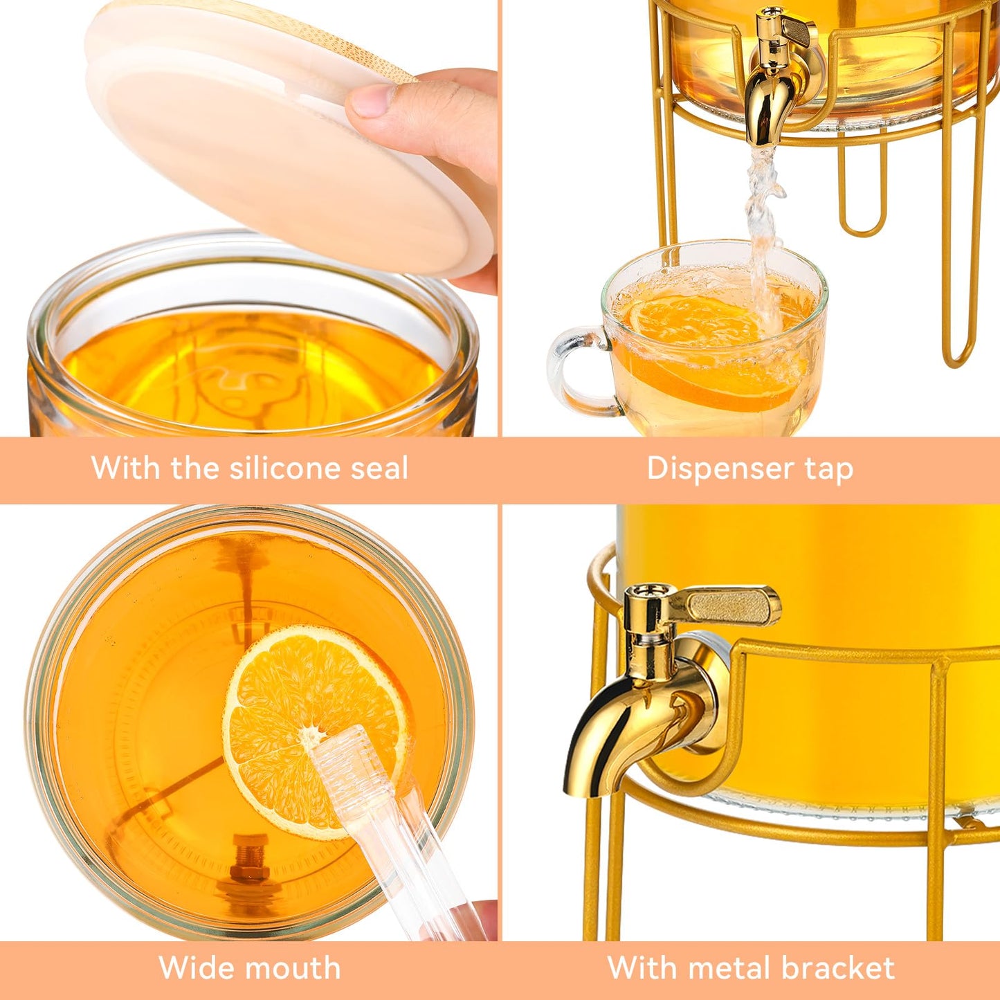 1 Gallon Drink Dispenser, Glass Beverage Dispenser With Stand,Juice Containers with Lid for Party,Drink Dispensers for Parties With Spigot for Lemonade/Soda/Tea