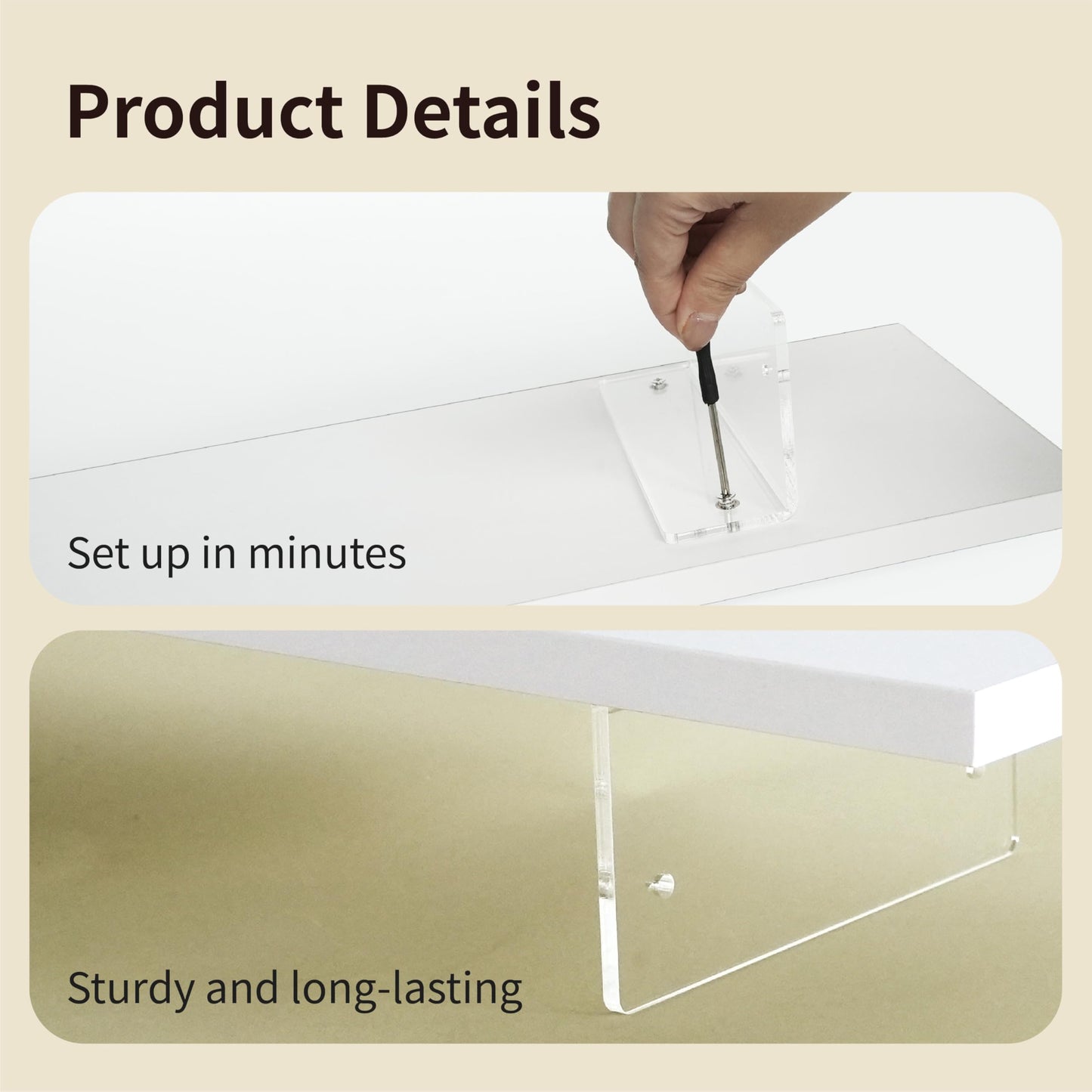 seicasaya Wood Monitor Stand Riser with Acrylic Legs, Computer Screen Stand Desk Organizer, 31.5 x 7.9 x 3.1 inch, Hold up to 66 lbs (White, 31.5"×7.9"×3.1")