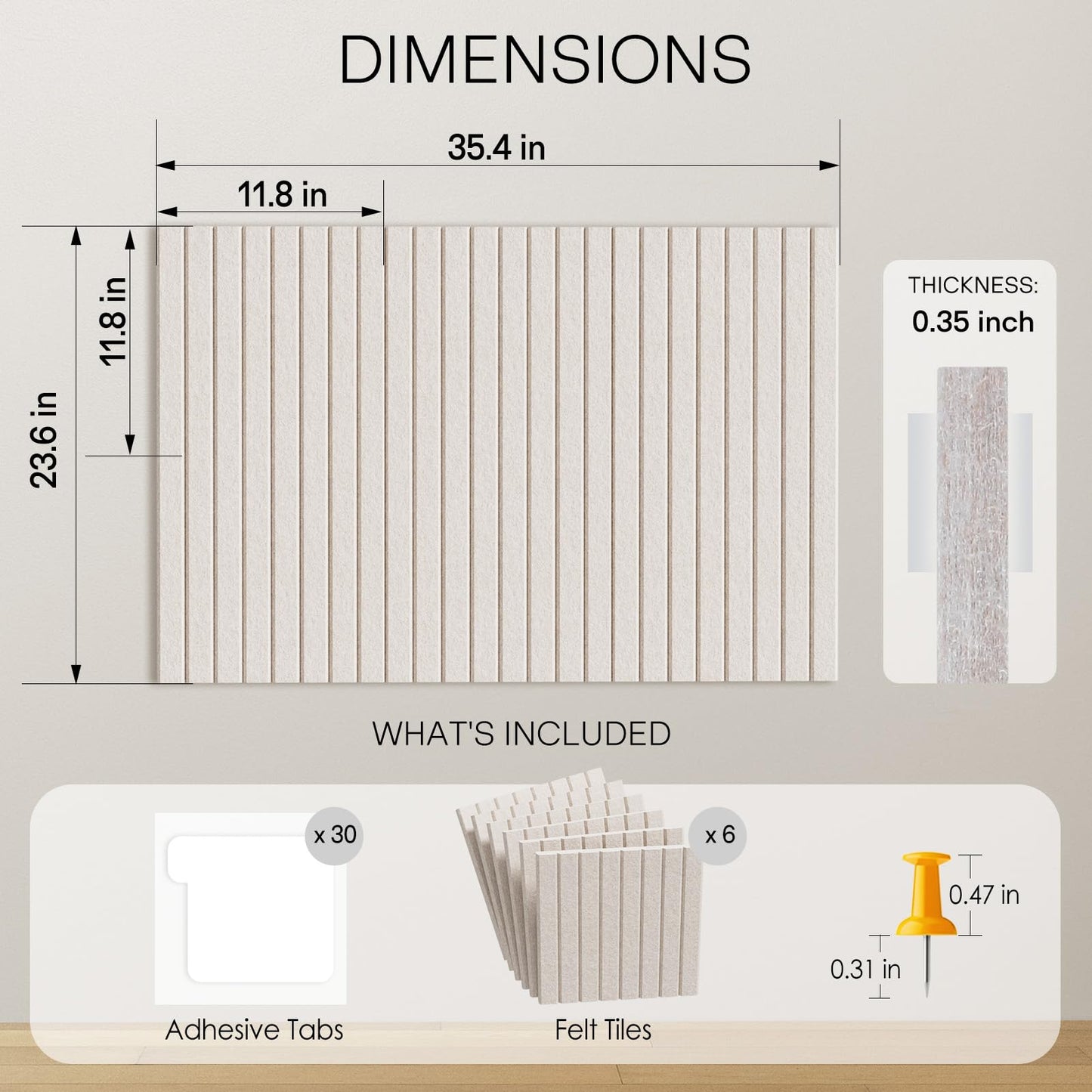 MaxGear Large Cork Boards for Walls 36" x 24", Light Tan Felt Bulletin Board Tiles for Office Decor, 6 Pack Felt Wall Tiles with Slat Paneling, Push Pin Board Home Wall Organizer