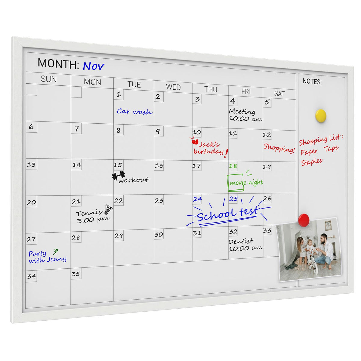 Comix Dry Erase Calendar for Wall, Magnetic Calendar Whiteboard with White Wood Frame, 36 * 24 inches Decorative Monthly Planner Board for Office, School, Home, Kitchen