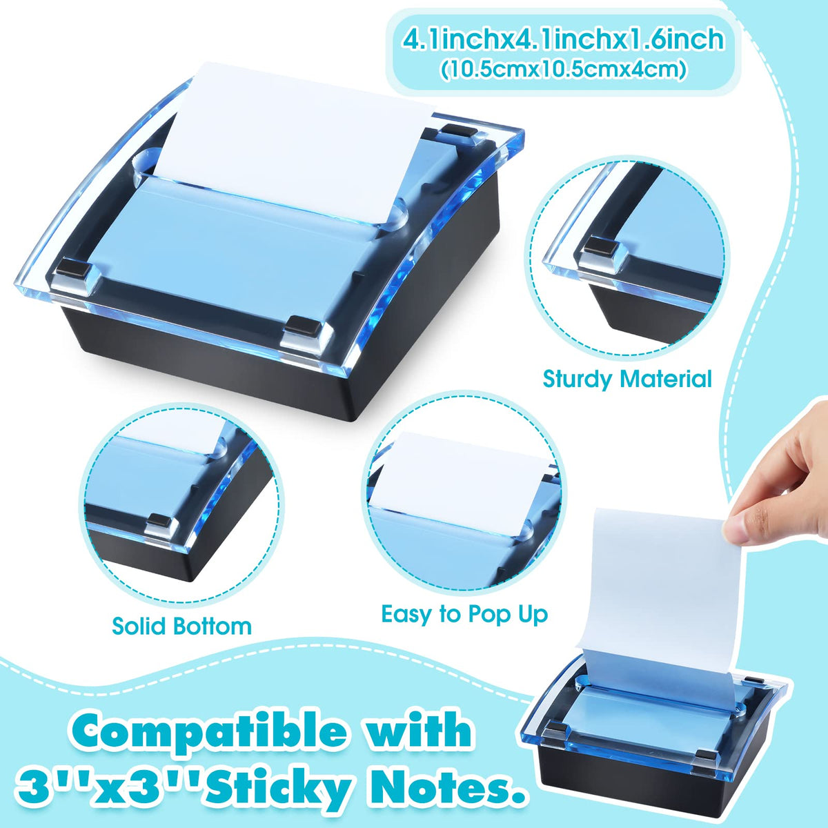 Epakh Pop up Notes Dispenser Black Base Clear Top Sticky Notes Holder Acrylic Small Sticky Holders Container for 3 x 3 Inch Office Home Store Accessories(3 Pieces)