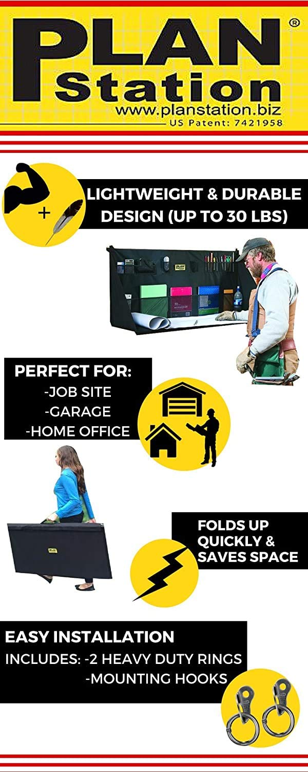 Plan Station Mini Portable Standing Desk, Workbench, Work Station, Storage for Jobsite, Garage, Office, Shop, Hanging Work Surface, Black (WS3700)