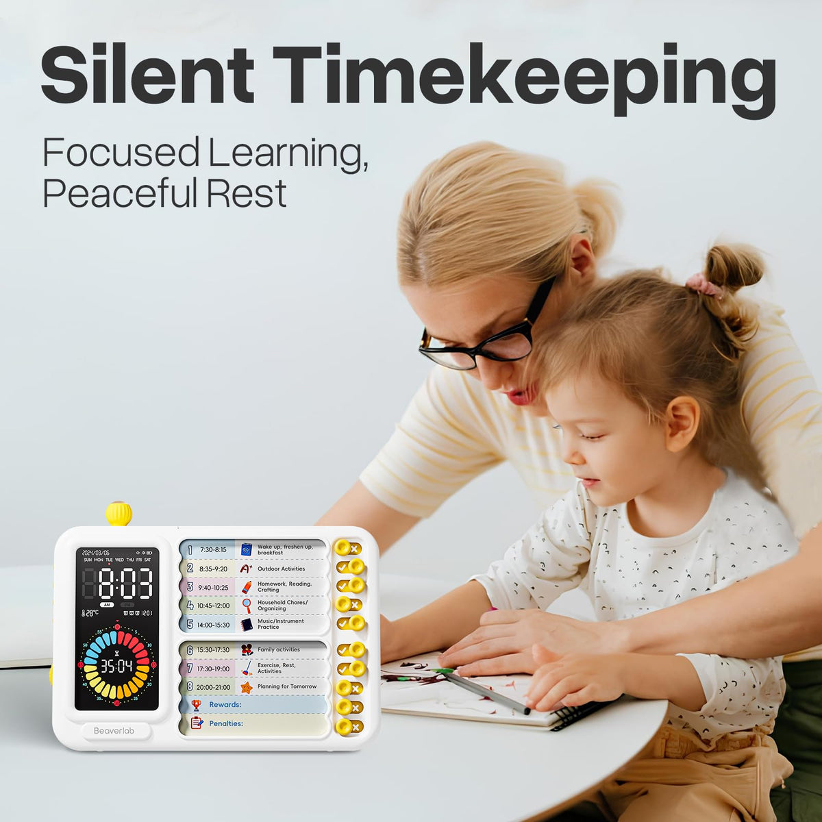 Visual Timer for Kids with 99 Minute Countdown, ADHD Timer with Planning Board, Daily Chore Board-Checklist for Autism, Silence Timer for Students