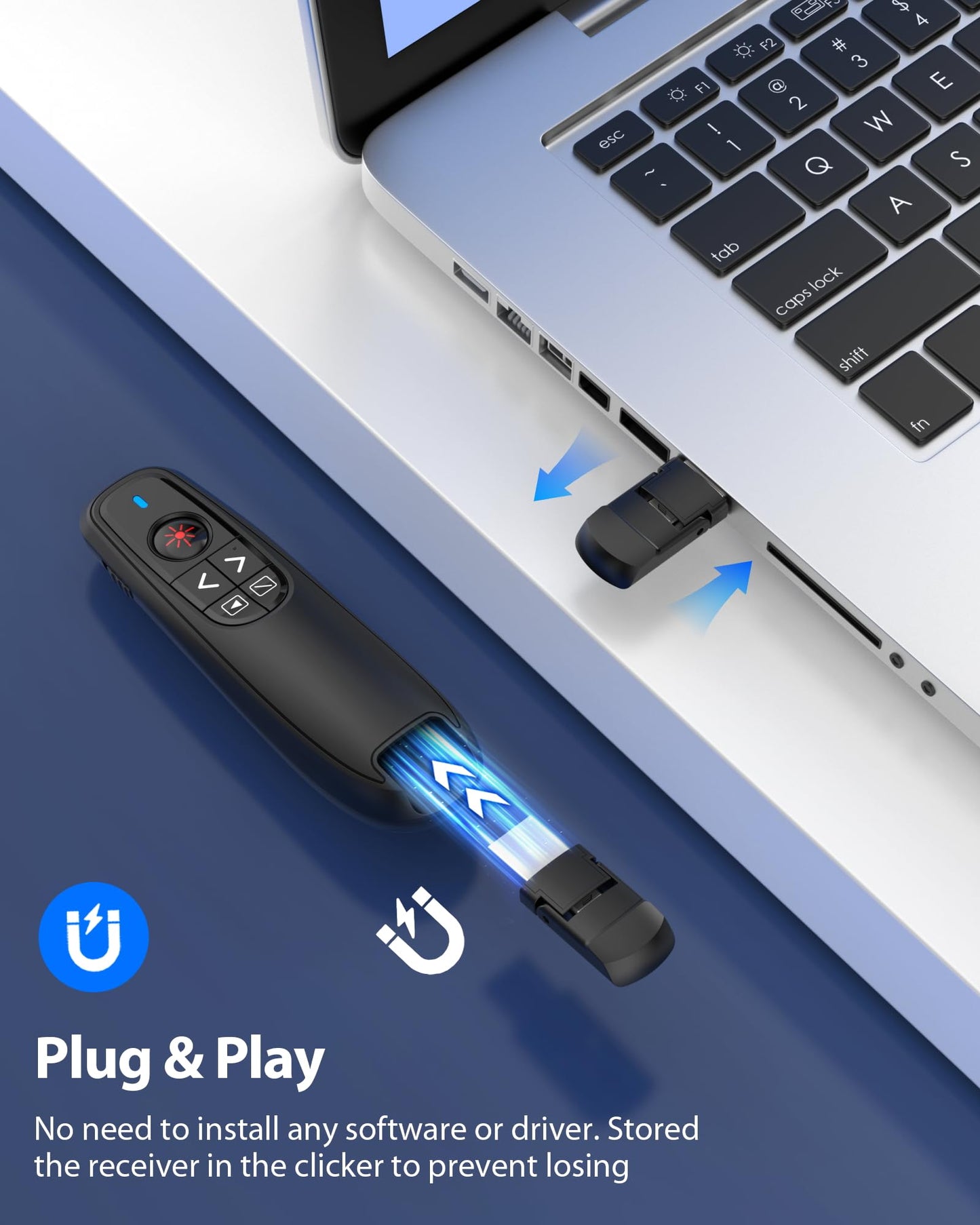 2-in-1 USB Type C Presentation Clicker Wireless Presenter Remote Clicker for PowerPoint Presentations with Pointer, RF 2.4GHz USB C PowerPoint Clicker Slide Advancer for Computer/Mac/Laptop