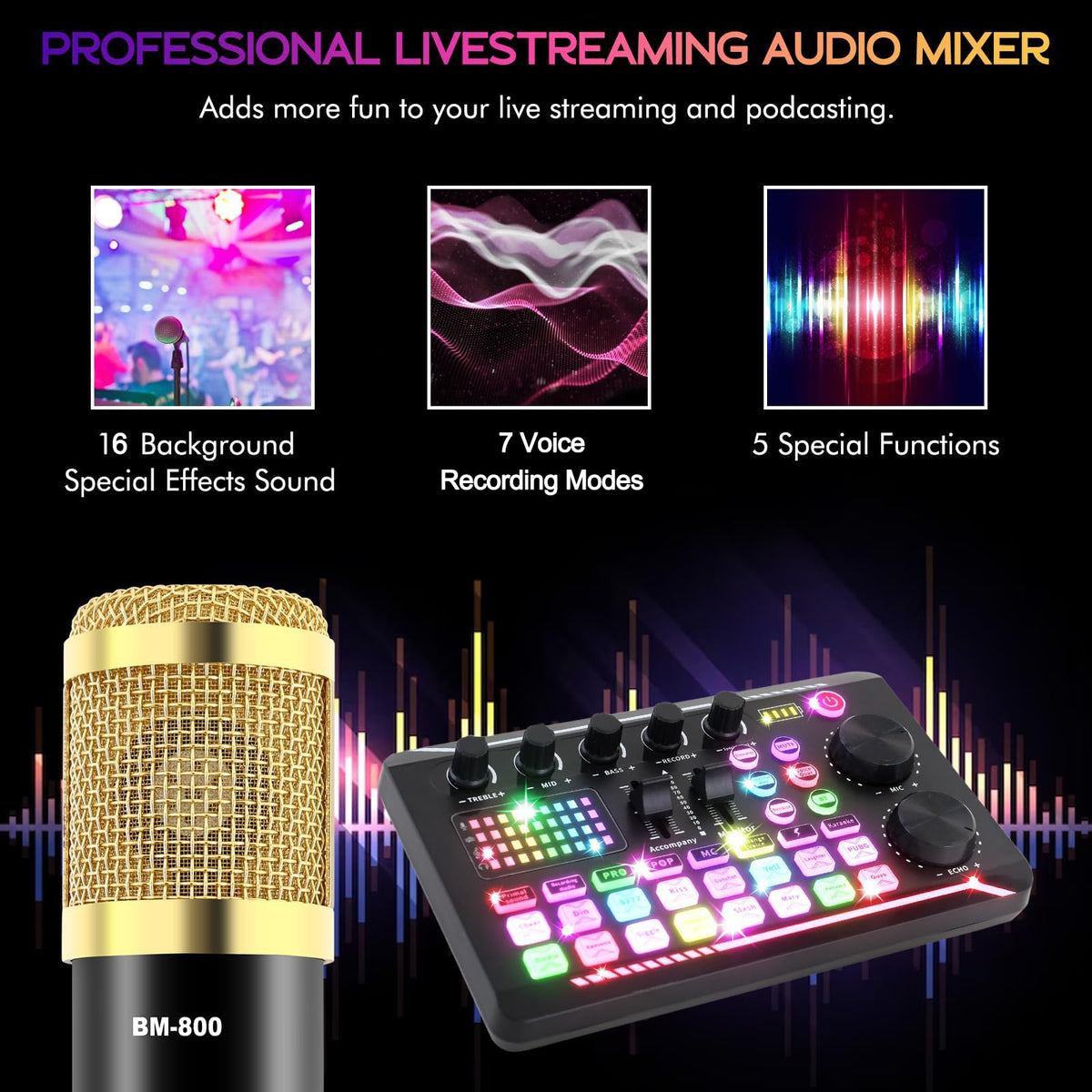 ALSO GO Podcast Equipment Bundle, Podcast Equipment with BM-800 Microphone(Gold) & F998 Sound Card, Recording Studio Equipment for Podcasting, Singing, Gaming, and Live Streaming YouTube Tiktok