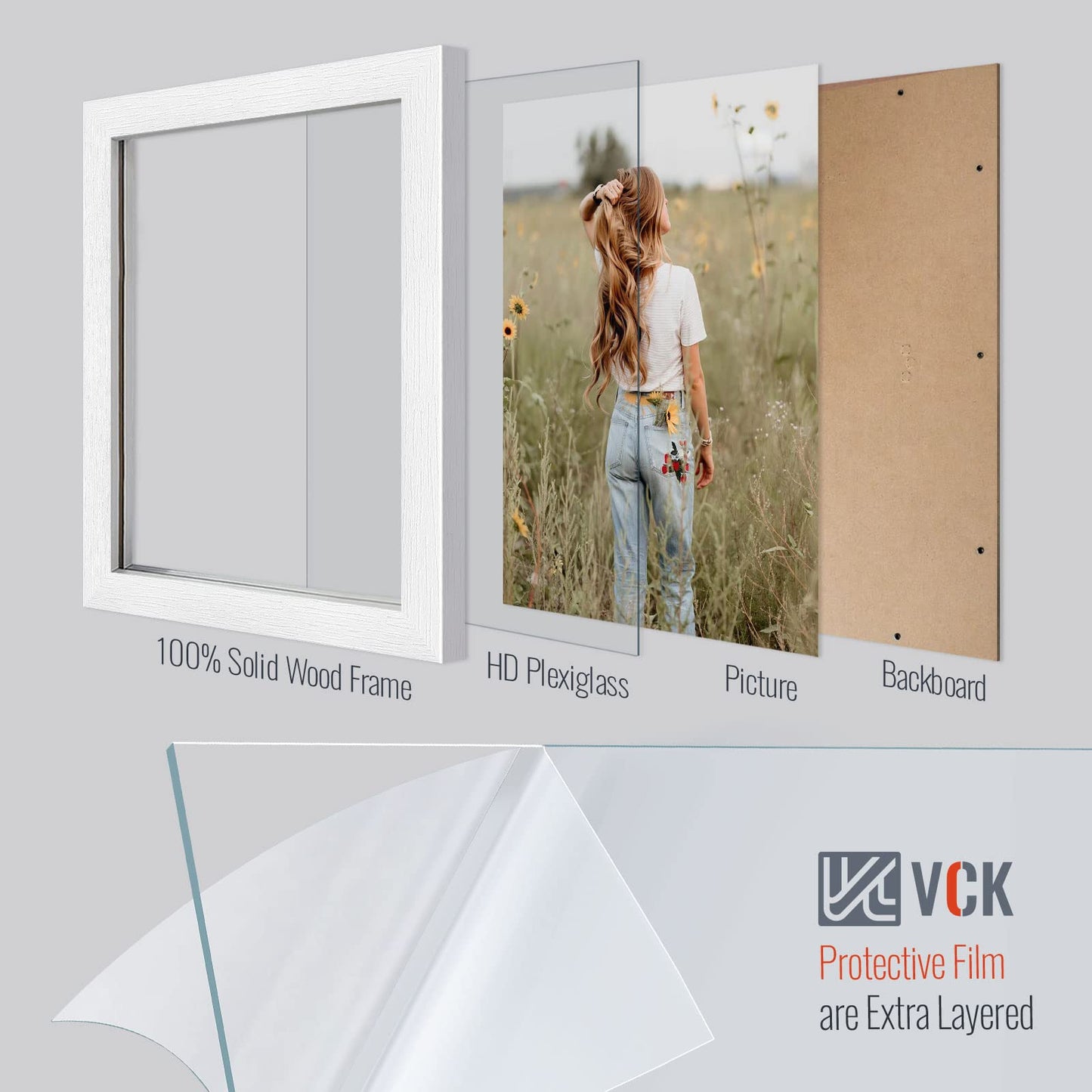 VCK 14x24 Picture Frames white Set of 6, Wide Border Wood Poster Frame, Multi-Directional Display Family Photos, Office Prints, Studio/Gallery Artwork, Woodgrain Series, Wall Hanging