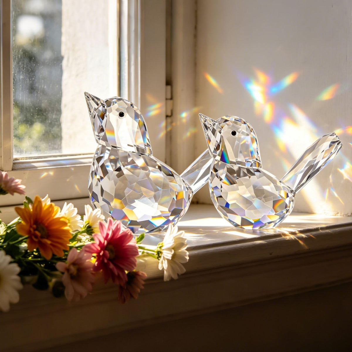 YWHL 2Pcs Clear Crystal Bird Figurines, Handmade Glass Birds Gifts for Women Men, Art Animals Decorative Ornament Collectible Figurine (Clear)