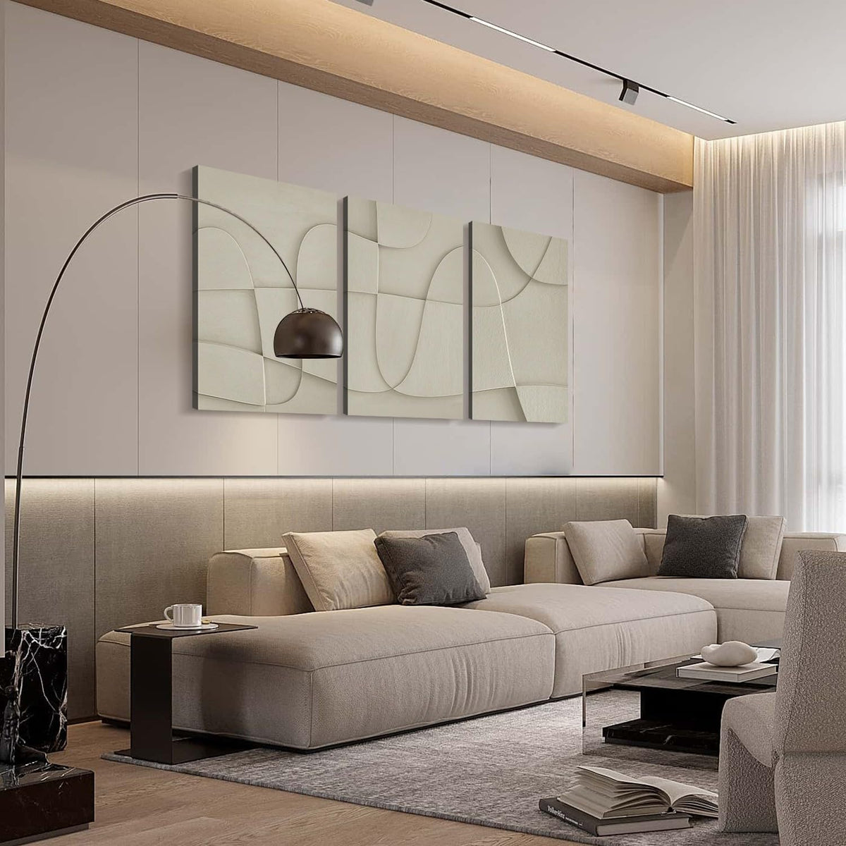 RJETZMU 3 Pcs Abstract Geometric Canvas Wall Art Modern Minimalist Beige Line Pattern Wall Decor for Bedroom Living Room Office 12x16 Inch Ready to Hang