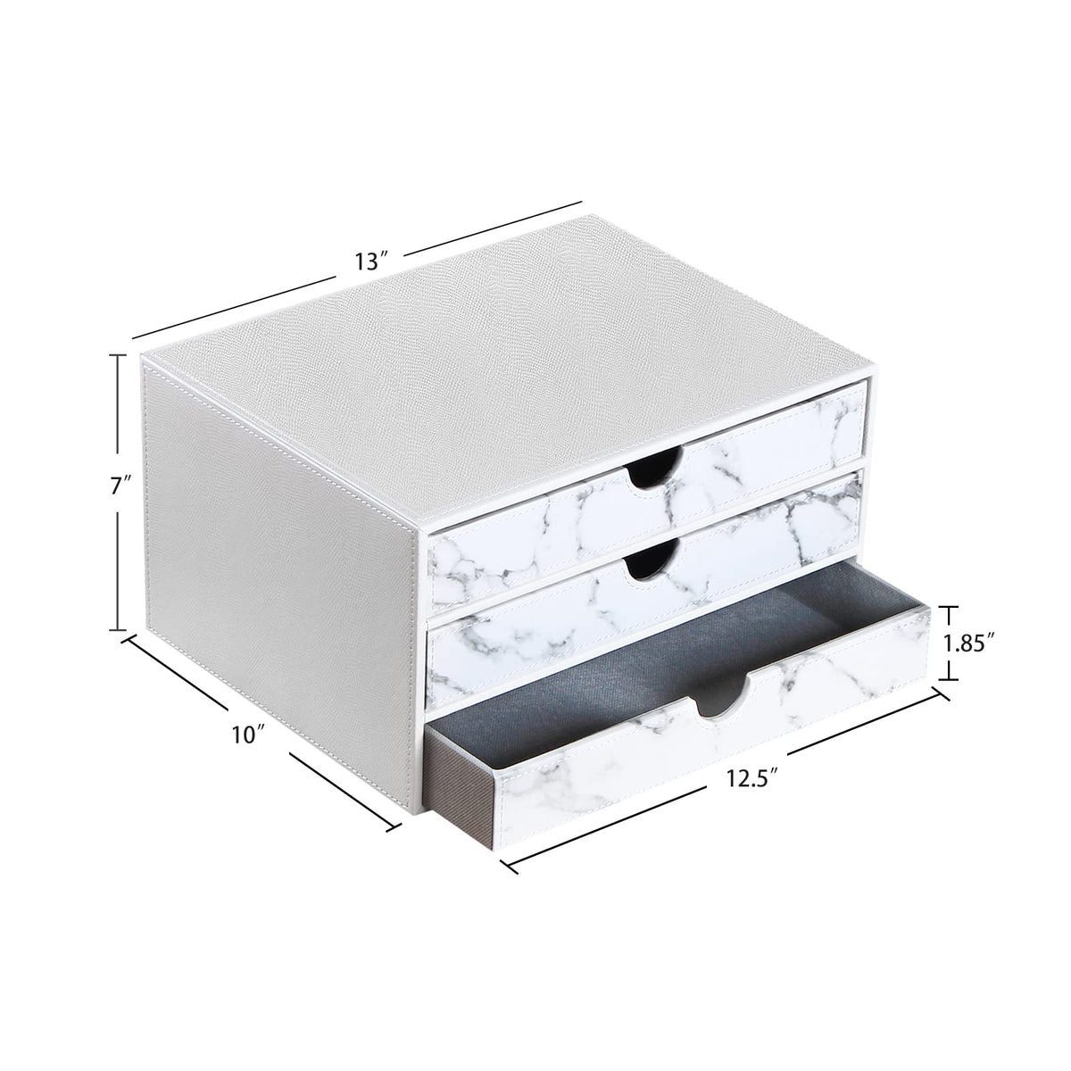 Ayunga PU Leather Desk Organizer with 3 Drawers, Executive Office Supplies Desktop Filing A4 File Cabinet/Holder, Stackable Storage Box for Jewelry/Bill/Paper/Documents/Makeup Home Decor Accessories