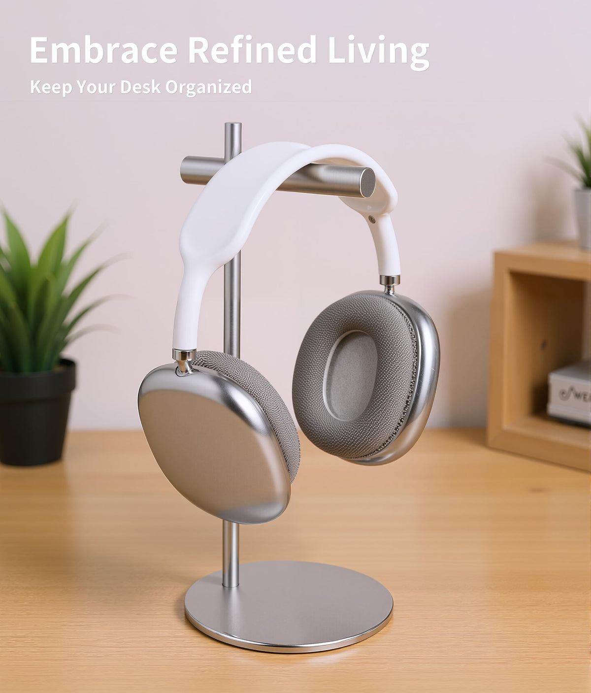LinNature Aluminum Alloy Headphone Stand for Desk with Non-Slip Base - Universal Headset Stand Compatible with Over-Ear, On-Ear and Neckband Headphones (Silver)