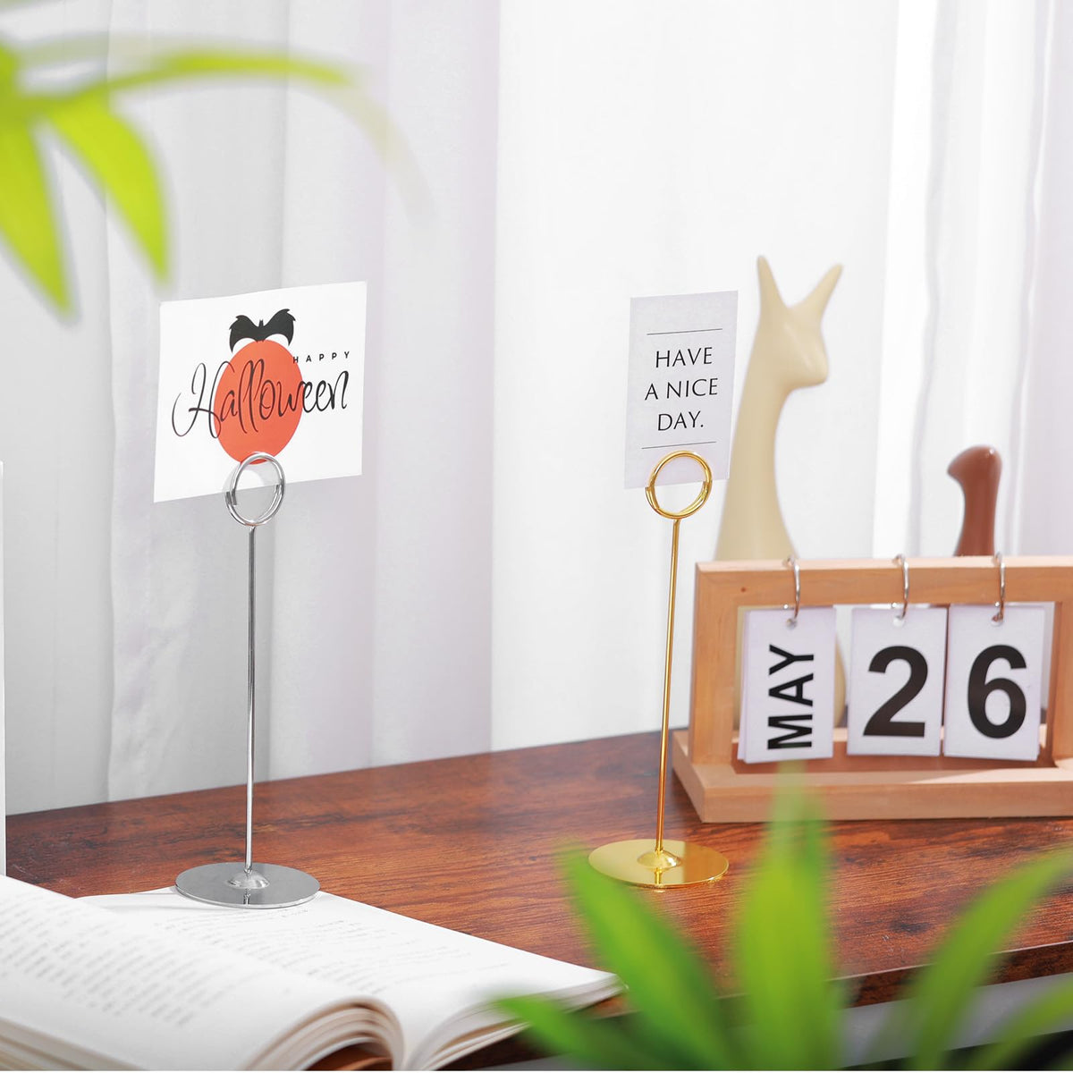 Urban Deco 16 Pieces Table Card Holder 8 inches Table Number Holders Place Steel Card Holders for Photos, Food Signs, Memo Notes, Weddings, Restaurants, Birthdays (Gold)