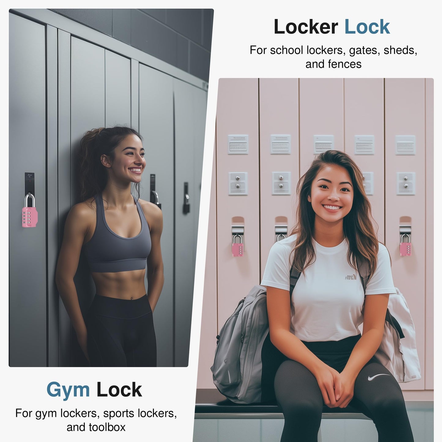 Puroma Combination Lock 4 Digit Waterproof Locker Locks Secure Outdoor Padlock for Gym Lockers, Toolboxes, Gates, Fences, Storage, Sports Locker, Cabinets (Basic Pink Rose)