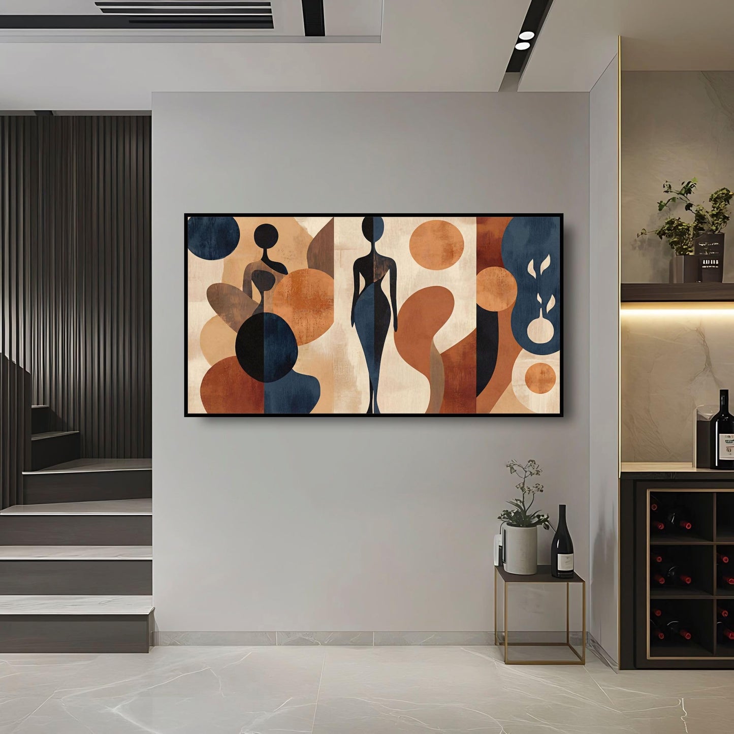 Large Wall Art for Living Room Bedroom Office Entryway, Blue Gold Abstract Modern Luxury Framed Crystal Porcelain Wall Decor, Waterproof Easy Clean Artwork for Home Hotel Restaurant Bar 24x48 Inch
