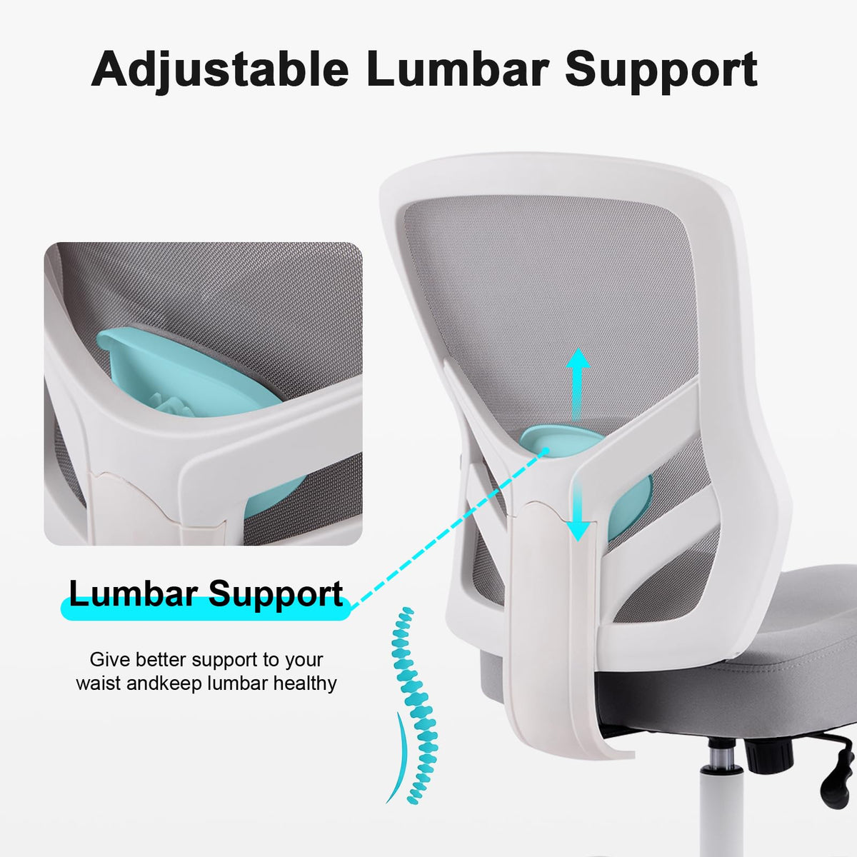 YFO Ergonomic Office Chair, Mesh Computer Desk Chair with Adjustable Back Lumbar Support and Armrests, Comfy Executive Rolling Swivel Task Chair for Home Office, Grey