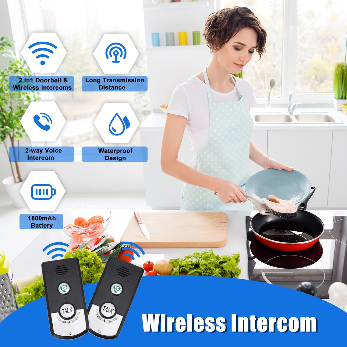 Intercom System for Home, 2 Way Voice Intercom Wireless, Home Intercom System Super Long Range Intercomunicador Intercom Doorbell System Unit for Home Hospital Office